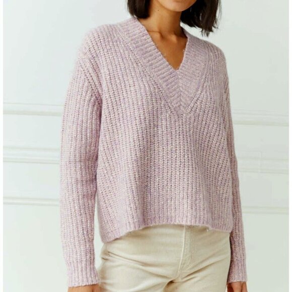 Autumn Cashmere Tweedy Shaker V-Neck Sweater Size S Thistle Lilac - Picture 4 of 9
